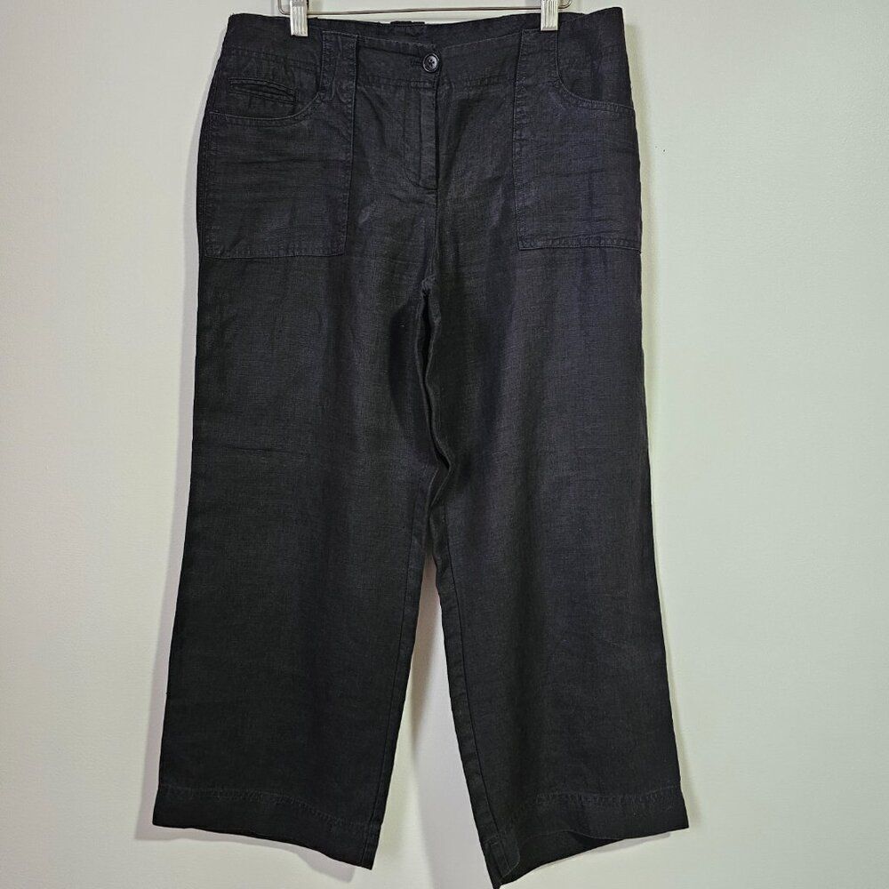 EUC TALBOTS SIGNATURE 100% LINEN BLACK WIDE LEG PANTS SIZE 10